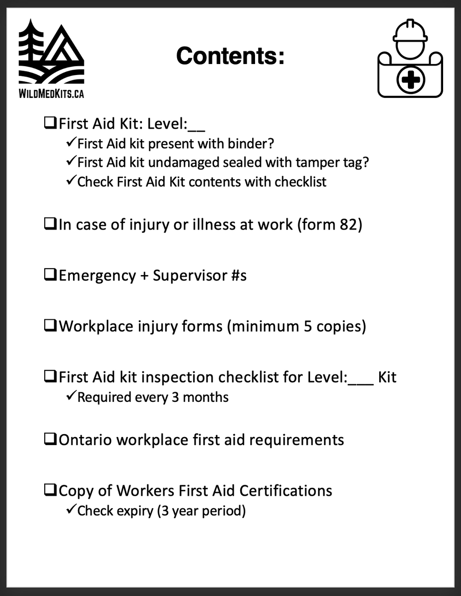 Ontario Workplace First Aid Station Binder wildmedkits