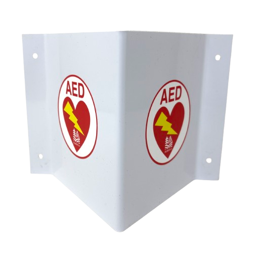3-Way Projecting Wall Safety Sign: AED, Fire, First Aid Kit