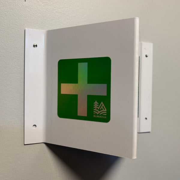 3-Way Projecting Wall Safety Sign: AED, Fire, First Aid Kit